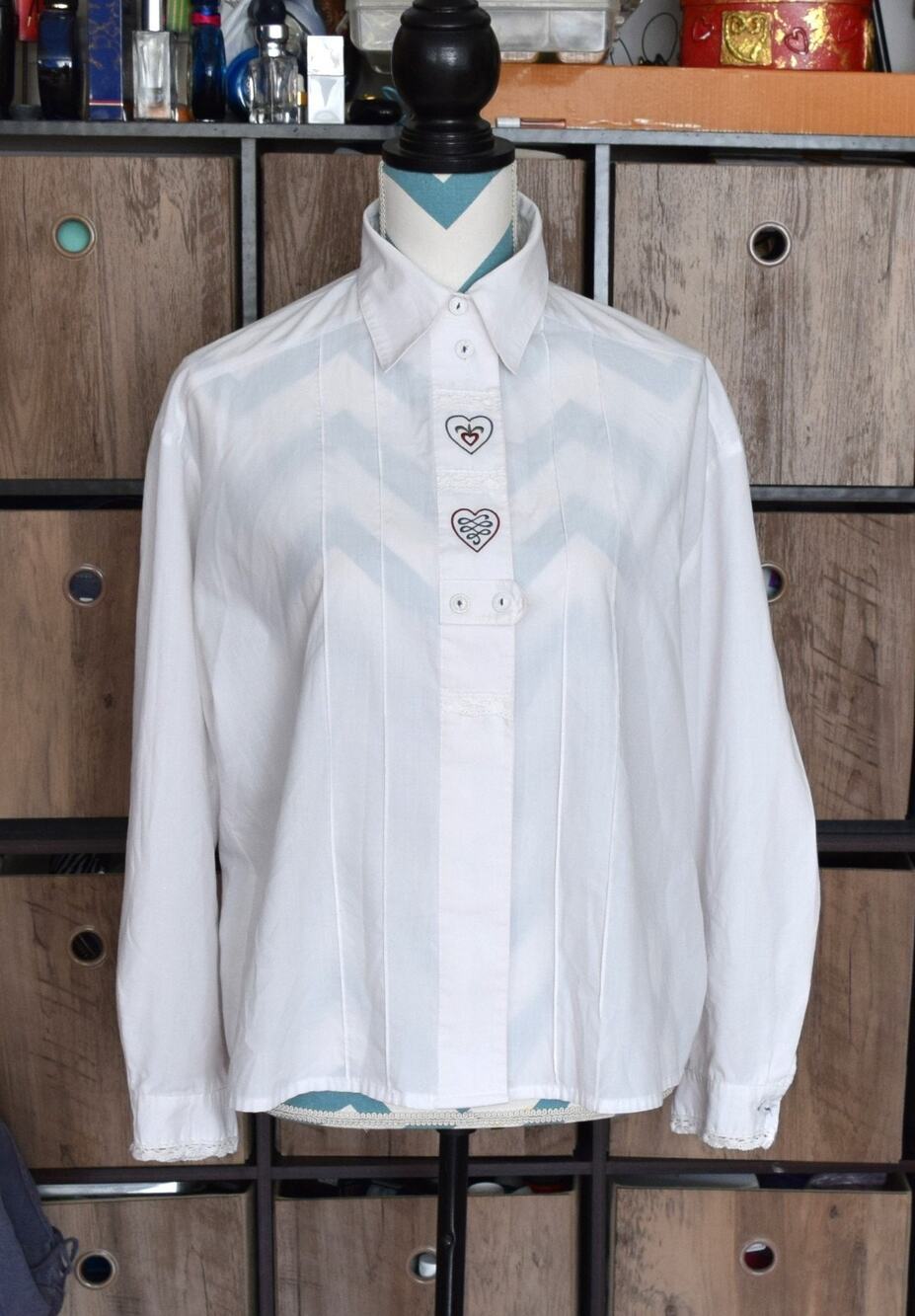 Vtg Meico Landhaus-Look White Cotton blend Blouse Shirt Womens Sz 40 Germany /12